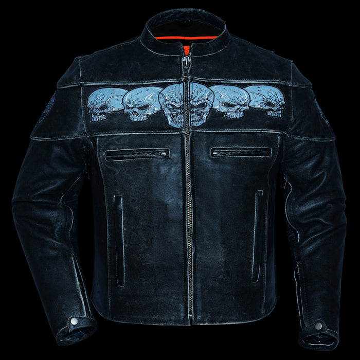 Distressed Reflective Skull Leather Jacket