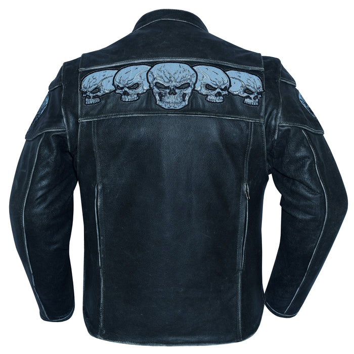 Distressed Reflective Skull Leather Jacket