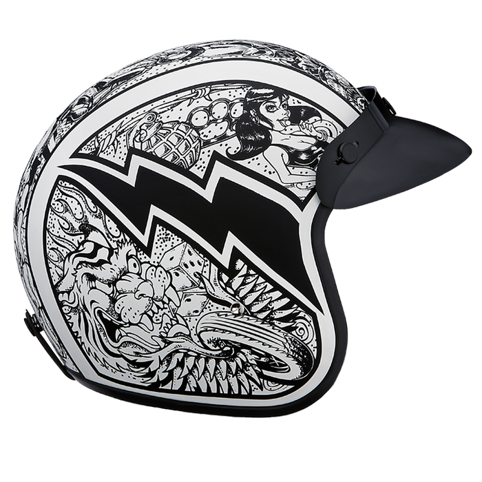 DOT Approved Daytona Cruiser Open Face Motorcycle Helmet - Men, Women & Youth - With Visor & Graphics - W/ Graffiti