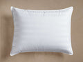 Front view of a white Down Fill Pillow Insert with subtle damask stripes and white piping around the edges.