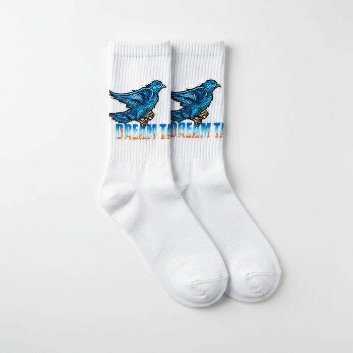 DreamTeam Logo Crew Socks - White Flat Lay