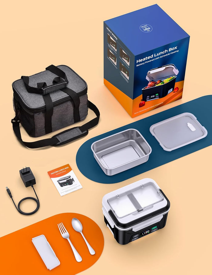 EAST OAK 1.3L Heated Lunch Box with Insulated Carry Bag