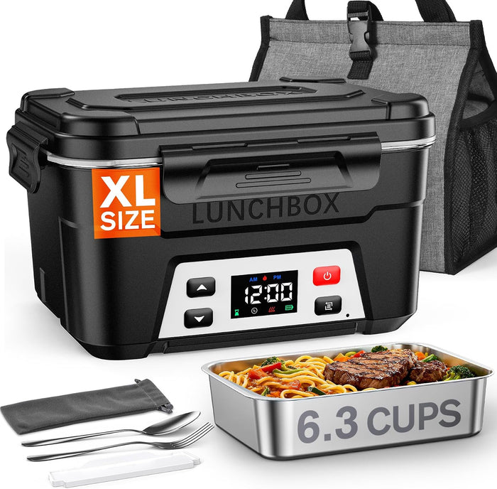 EAST OAK 6.3-Cup Heated Lunch Box Cordless for Men with Scheduled Heating