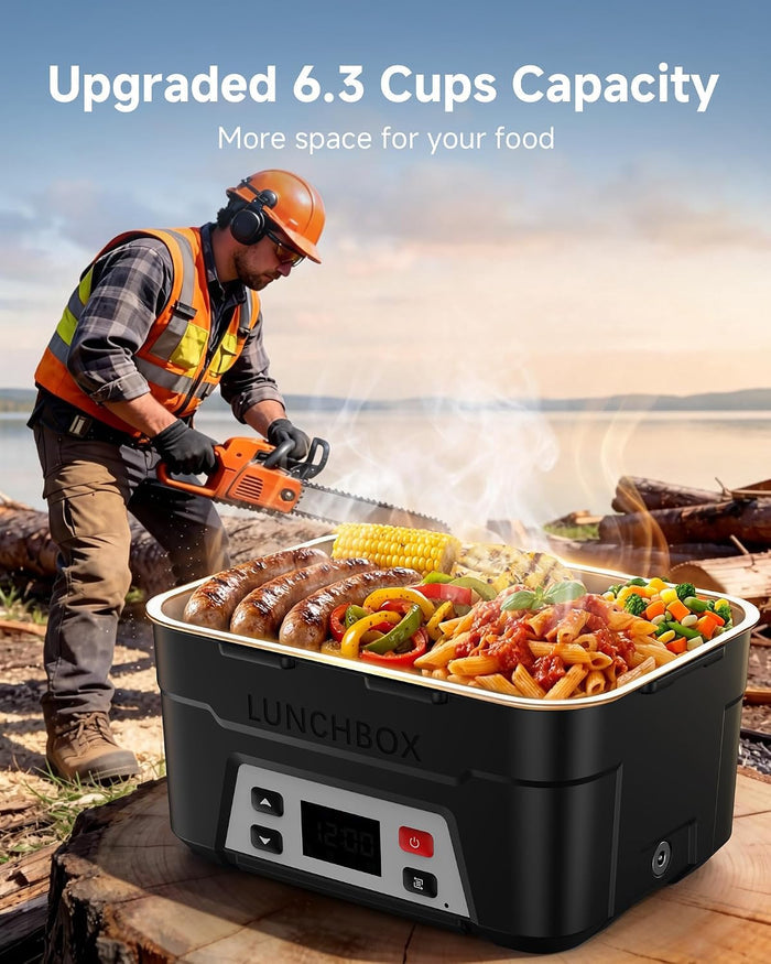 EAST OAK 6.3-Cup Heated Lunch Box Cordless for Men with Scheduled Heating