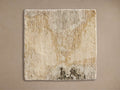 Square Ember Hand-Knotted Rug Swatch. Creamy off-white with mottled brown & darker irregular pattern at bottom.