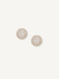 Pair of gold spherical earrings on a white background