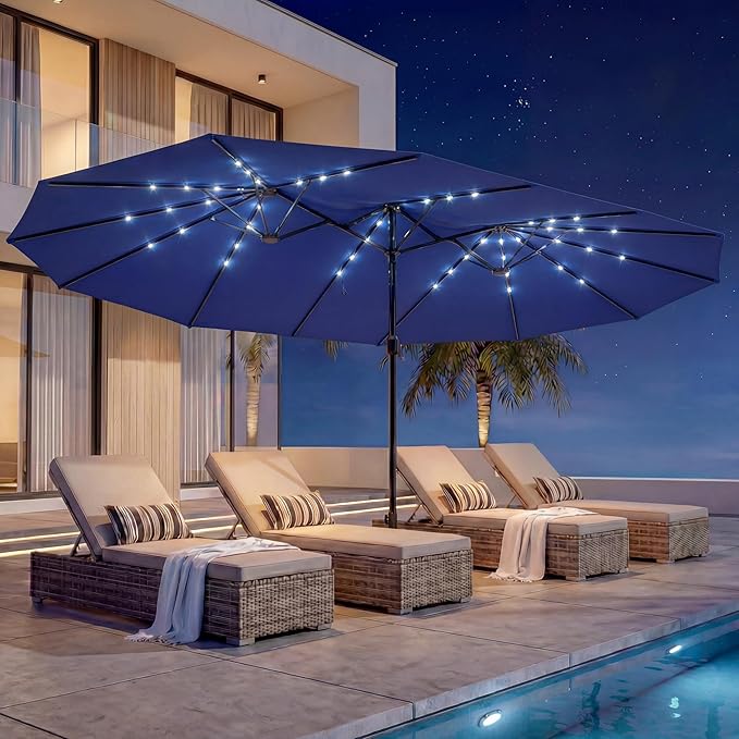 EO Living 15ft Large Patio Umbrella, Navy Blue