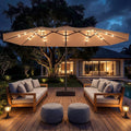 EO Living 15ft Large Patio Umbrella with Solar Lights, Beige