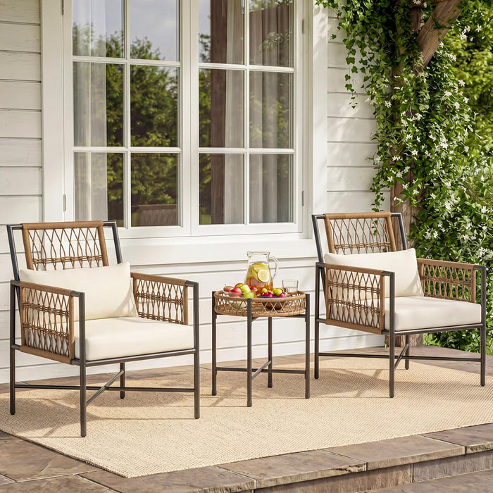 EO Living 3-Piece Outdoor Wicker Bistro Set, Beige