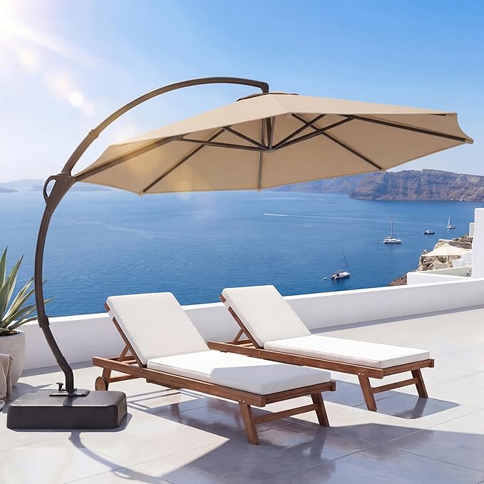 EO Living Outdoor Patio Umbrella with Base included, 12 FT Beige