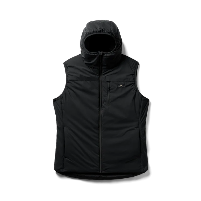 Flyweigh Hooded Vest in Black, flat lay #black