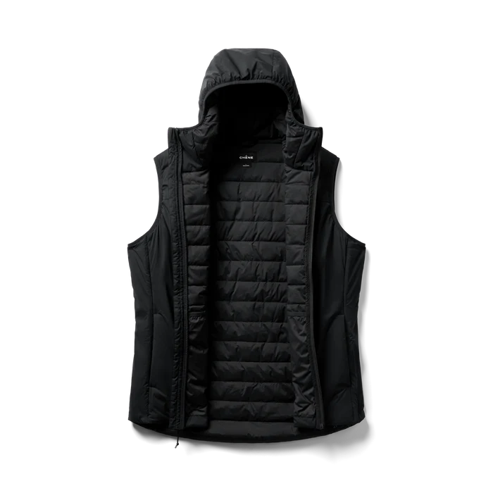 Flyweigh Hooded Vest in Black, flat lay #black
