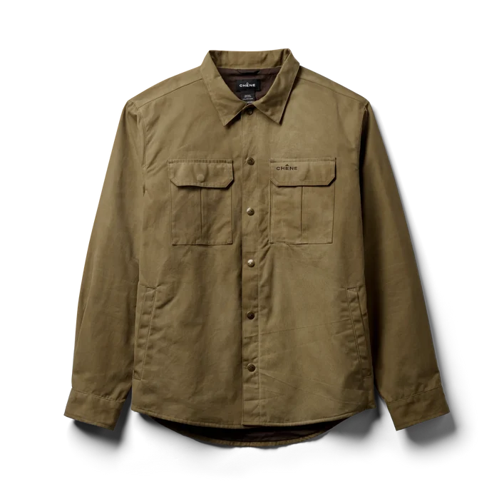 Founder's Reserve Waxed Jac-Shirt in Field Khaki, flat lay #field_khaki
