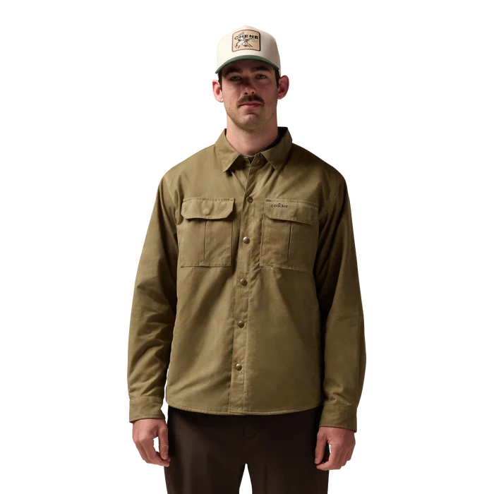 Founder's Reserve Waxed Jac-Shirt in Field Khaki, on model #field_khaki