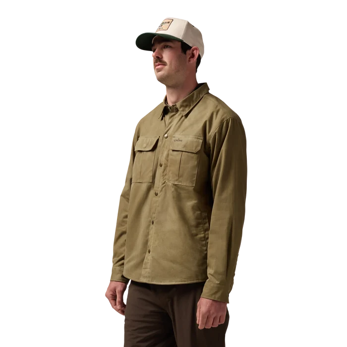 Founder's Reserve Waxed Jac-Shirt in Field Khaki, on model #field_khaki