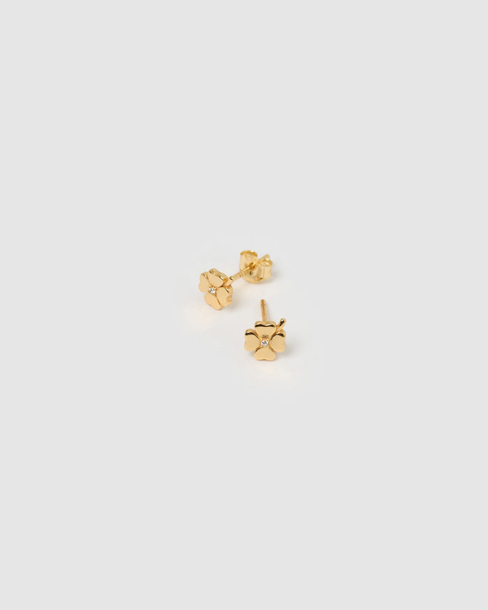 Four Leaf Clover Gold Studs
