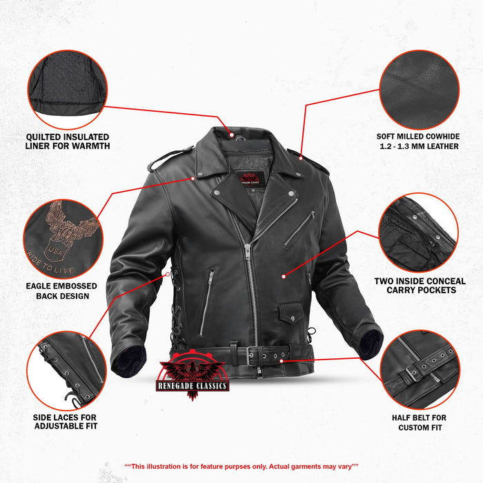 Freedom Rider Black Men's Leather Jacket – Eagle Embossed