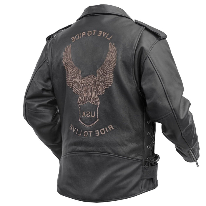 Freedom Rider Black Men's Leather Jacket – Eagle Embossed