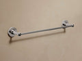 Polished nickel Fulton Towel Bar mounted horizontally on a beige wall, featuring decorative round ends.