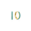 Gold Aqua Blue Row Huggie Hoop Earrings