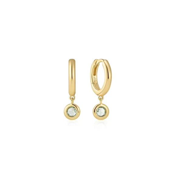 Gold Dangling Mint Green Huggie Hoop Earrings