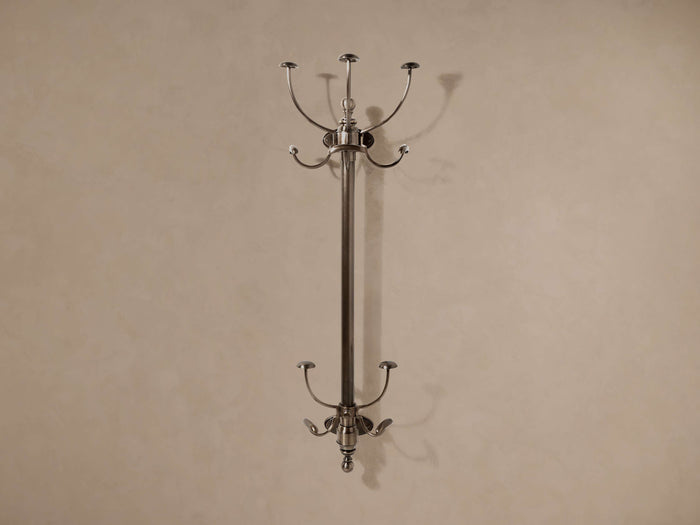 Grand Chester 2 Tier Hook in antique brass, wall-mounted vertically, featuring two tiers of traditional curved hooks against a neutral wall.