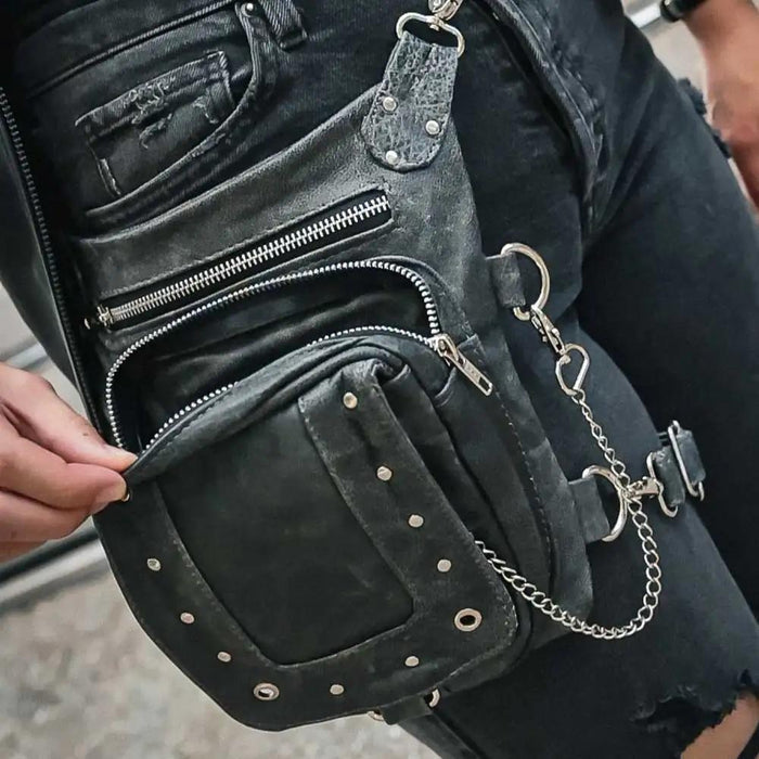 Gray Ladies Leather Thigh Bag