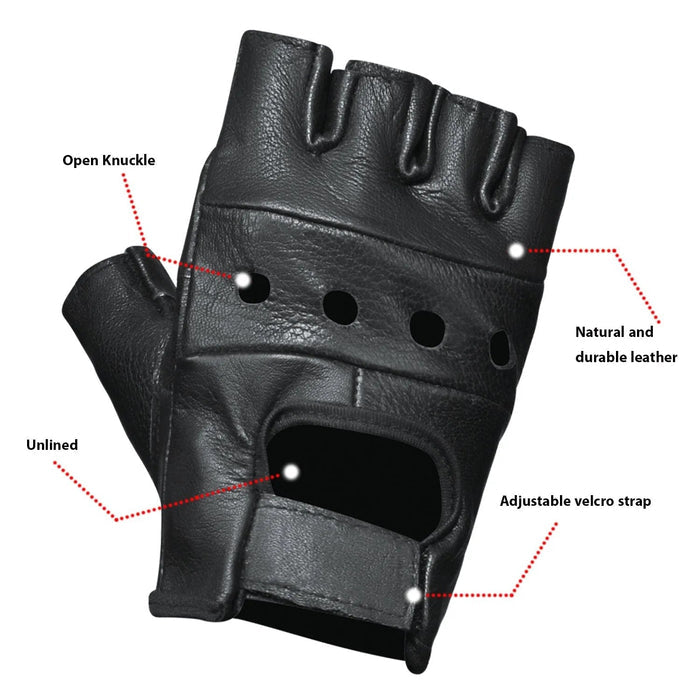Gripshield - Men's Leather Motorcycle Fingerless Gloves