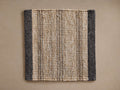 Grover Outdoor Rug Swatch, tightly woven natural beige and dark charcoal grey with vertical striped pattern.