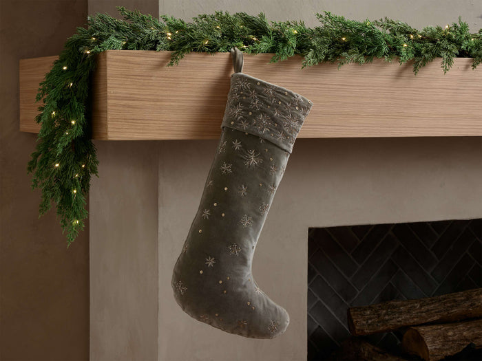 Hand Beaded Fallen Snow Stocking in Basil (2 of 2)