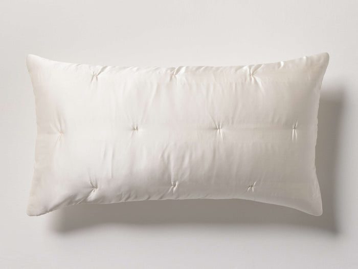 Rectangular Hand-Tucked Silk Sham in cream with subtle sheen and hand-tufted detailing, oriented horizontally.