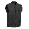 Highway Jack Men's Black Leather Motorcycle Vest Scoop Neck & Snap-Closure Pockets