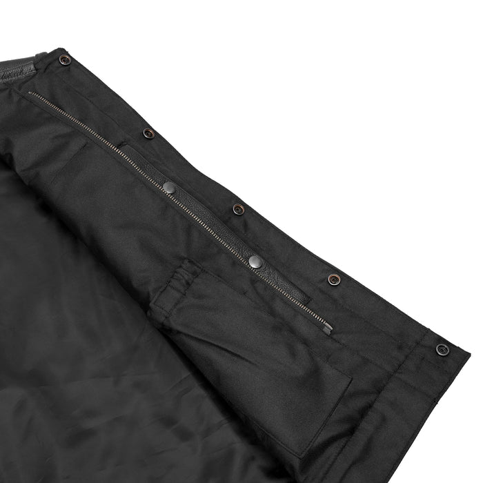 Highway Jack Men's Black Leather Motorcycle Vest Scoop Neck & Snap-Closure Pockets