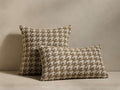 Front view of two Hounds Pillows, one square and one rectangular, displaying a brown and cream houndstooth woven pattern.