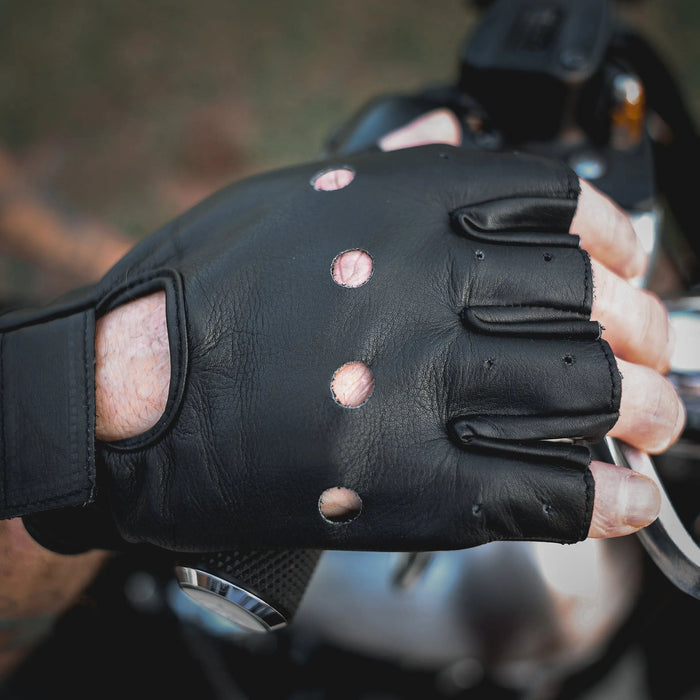 Ironpalm - Men's Leather Motorcycle Fingerless Gloves