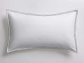 White Italian Embroidered Percale Sham, laid flat, featuring a crisp white fabric with a double gray embroidered border.