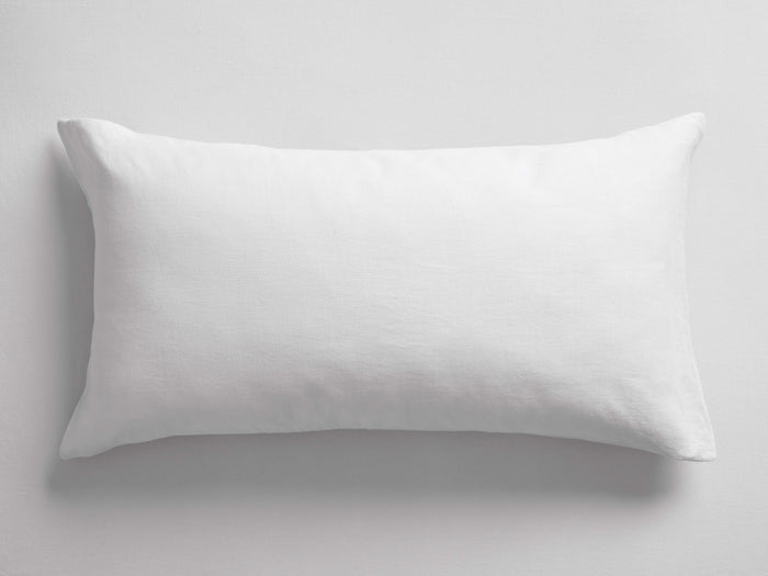 White Italian Garment-Dyed Linen Sham, rectangular and horizontal, with a soft, slightly wrinkled linen texture, on a light background.