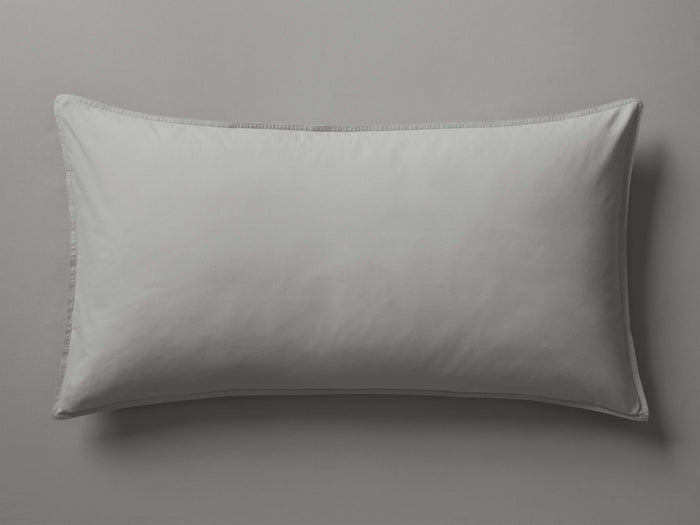 Italian Garment-Dyed Percale Sham in light gray, rectangular shape with a 1 ??" hem, knife-edge seam, and center envelope closure.