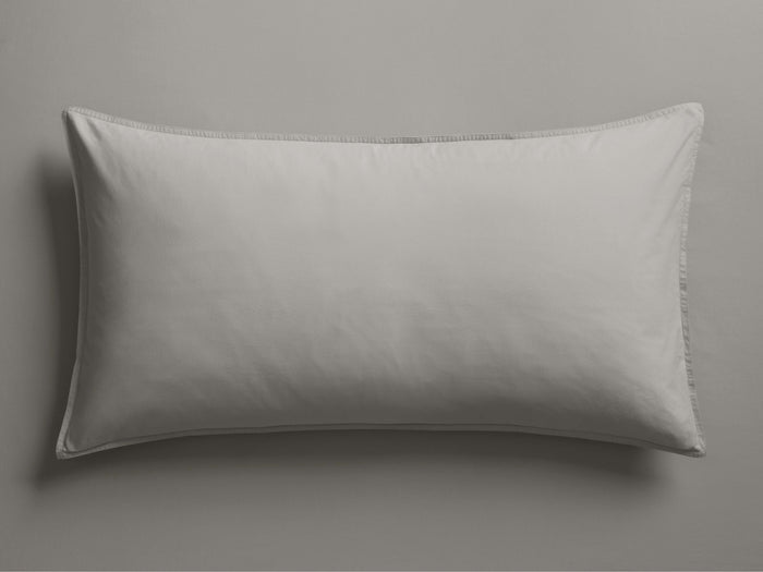 Light gray Italian Garment-Dyed Percale Sham, rectangular, lying flat, showcasing its soft percale texture and clean knife-edge seams.