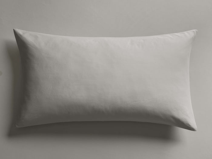 Soft grey Italian Garment-Dyed Sateen Sham, rectangular and horizontal, with a subtle sheen and natural fabric folds.