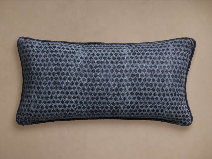 Joni Printed Raw Silk Indigo 12X24 Down Lumbar Pillow Kit (1 of 2)