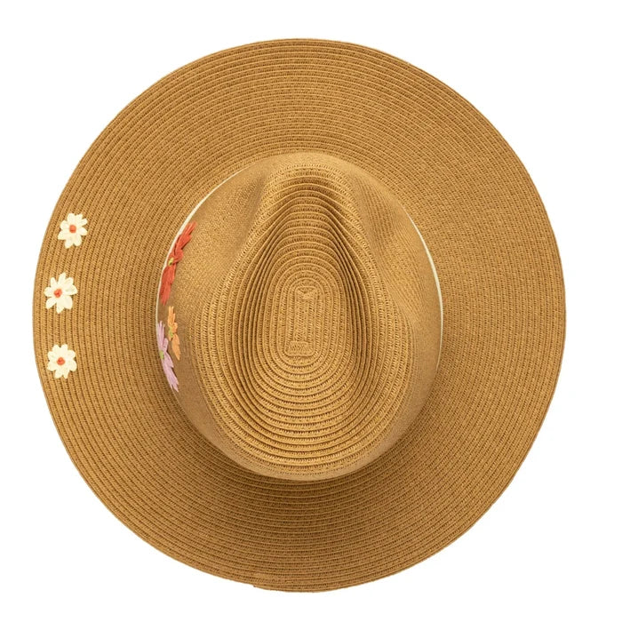 Kids Fedora with Retro Floral Embroidery