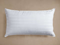 Front view of the White King Down-Fill Pillow Insert with damask stripes and piping.