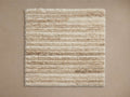 A square Kober Rug Swatch showcasing beige and cream horizontal stripes with a textured, plush surface.