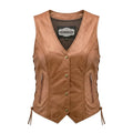 Leah - Women's Lambskin Leather Motorcycle Vest (Brown)