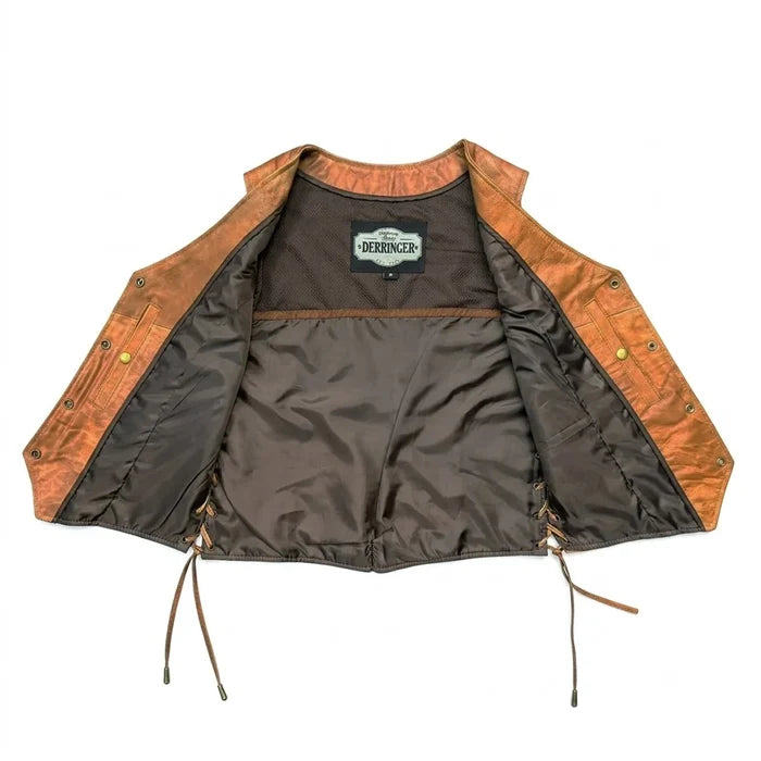 Leah - Women's Lambskin Leather Motorcycle Vest (Brown)