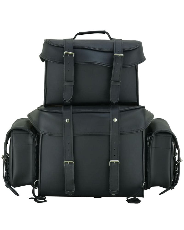 Leather Black PVC Large Four Piece Motorcycle Touring Tail Bag