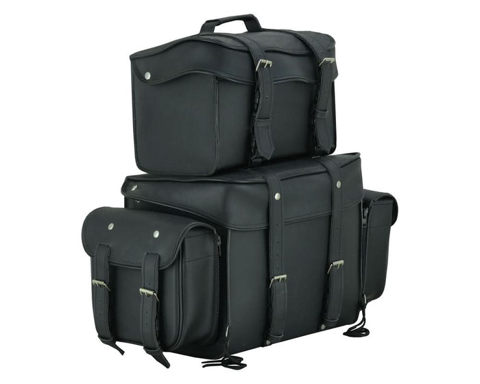 Leather Black PVC Large Four Piece Motorcycle Touring Tail Bag
