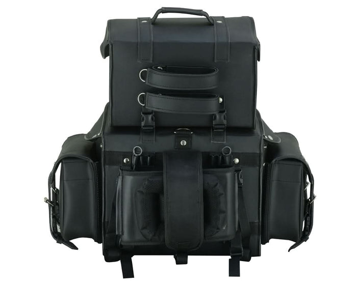 Leather Black PVC Large Four Piece Motorcycle Touring Tail Bag