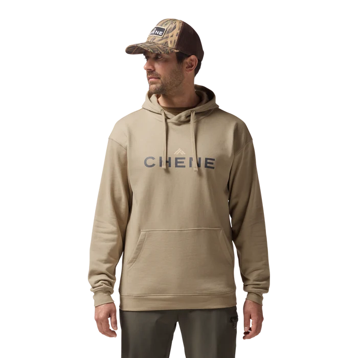 Leisure Hoodie in Heather Dark Khaki, on model #heather_dark_khaki